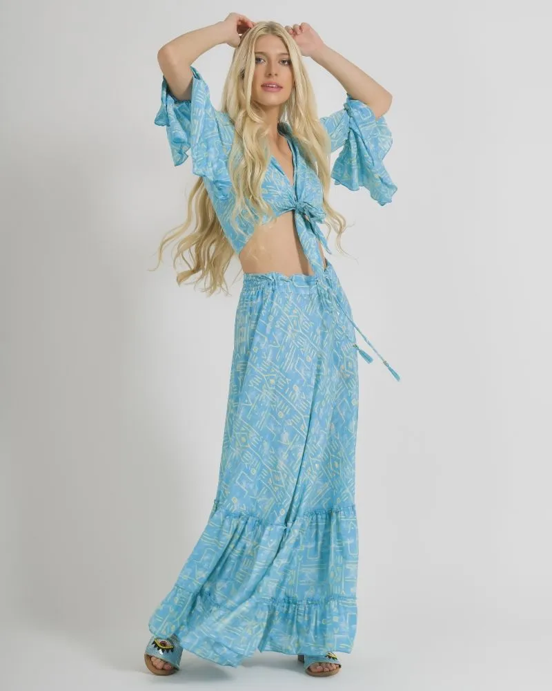 ΤΟΠ/ΜΠΛΟΥΖΑΚΙ ΣΕ ΓΑΛΑΖΙΟ ΧΡΩΜΑ ΜΕ ΓΕΩΜΕΤΡΙΚΑ ΣΧΕΔΙΑ ONE SIZE  (100% CREPE)