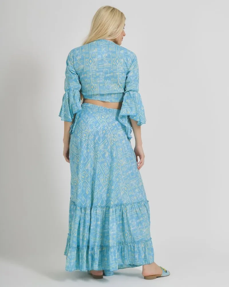 ΤΟΠ/ΜΠΛΟΥΖΑΚΙ ΣΕ ΓΑΛΑΖΙΟ ΧΡΩΜΑ ΜΕ ΓΕΩΜΕΤΡΙΚΑ ΣΧΕΔΙΑ ONE SIZE  (100% CREPE)