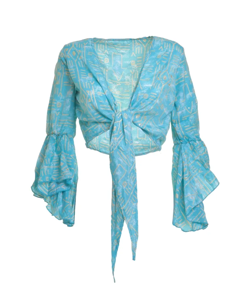 ΤΟΠ/ΜΠΛΟΥΖΑΚΙ ΣΕ ΓΑΛΑΖΙΟ ΧΡΩΜΑ ΜΕ ΓΕΩΜΕΤΡΙΚΑ ΣΧΕΔΙΑ ONE SIZE  (100% CREPE)