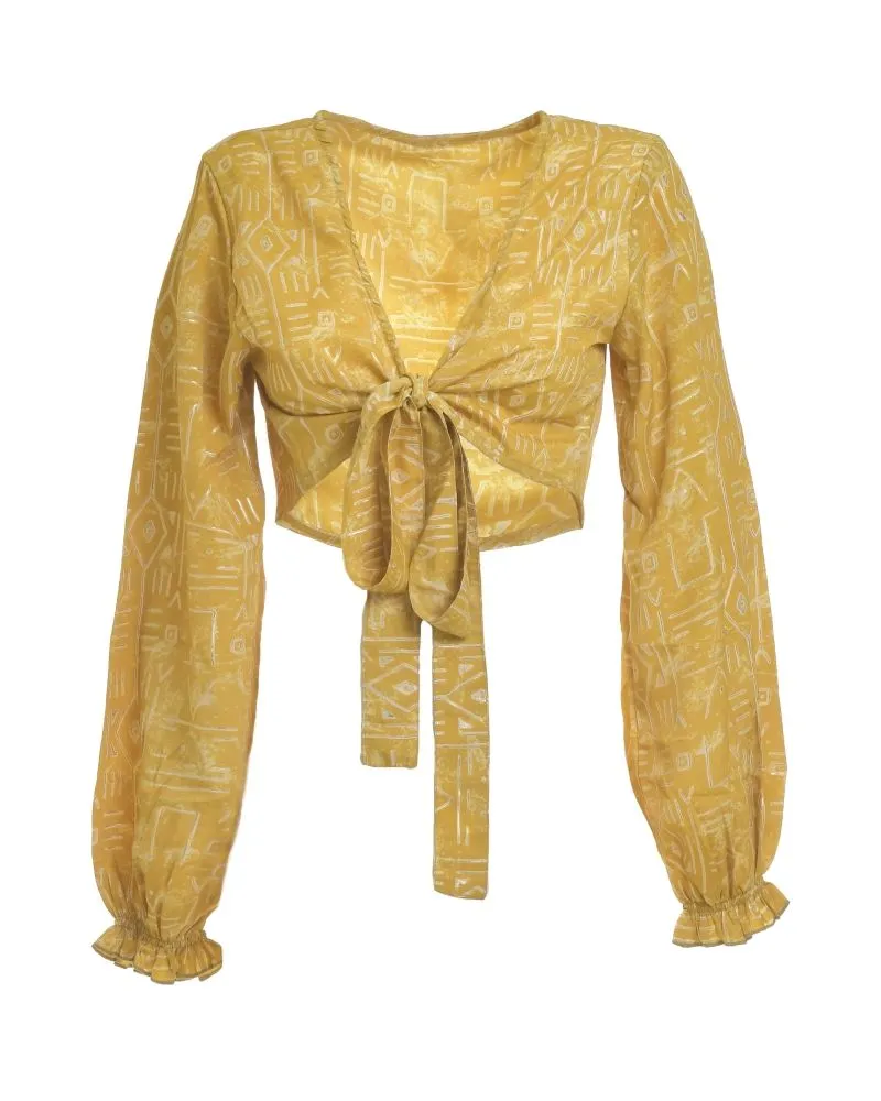 ΤΟΠ/ΜΠΛΟΥΖΑΚΙ ΣΕ ΜΟΥΣΤΑΡΔΙ ΧΡΩΜΑ ΜΕ ΓΕΩΜΕΤΡΙΚΑ ΣΧΕΔΙΑ ONE SIZE  (100% CREPE) .