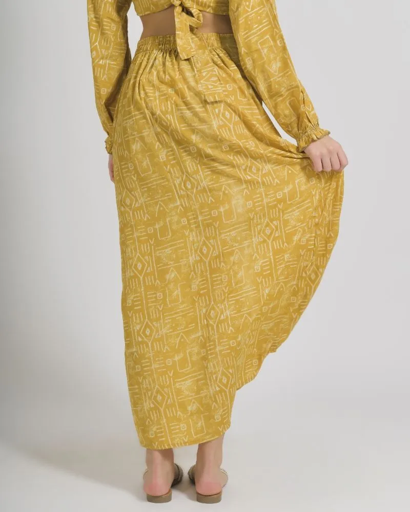 ΦΟΥΣΤΑ/ΠΑΡΕΟ ΣΕ ΜΟΥΣΤΑΡΔΙ ΧΡΩΜΑ ΜΕ ΓΕΩΜΕΤΡΙΚΑ ΣΧΕΔΙΑ S/M (100% CREPE)