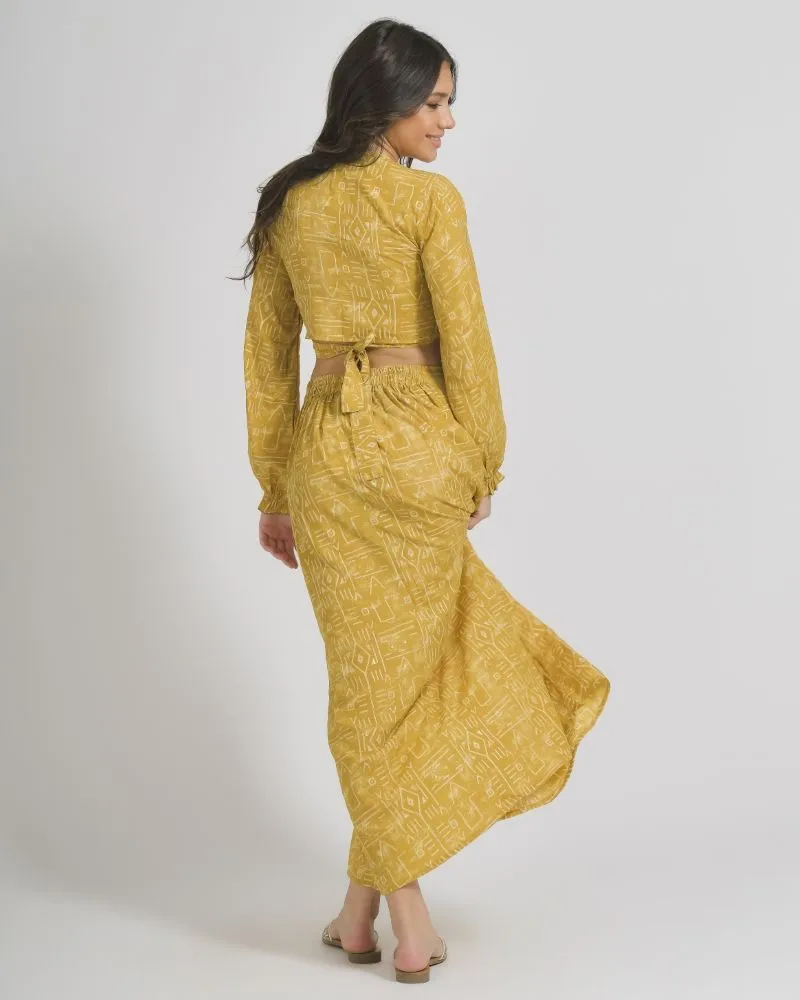 ΦΟΥΣΤΑ/ΠΑΡΕΟ ΣΕ ΜΟΥΣΤΑΡΔΙ ΧΡΩΜΑ ΜΕ ΓΕΩΜΕΤΡΙΚΑ ΣΧΕΔΙΑ S/M (100% CREPE)