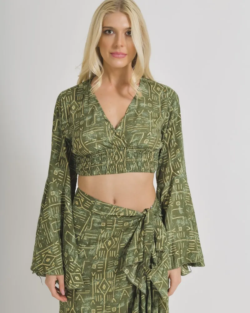 ΤΟΠ/ΜΠΛΟΥΖΑΚΙ ΜΕ ΜΑΚΡΥ ΜΑΝΙΚΙ ΣΕ ΛΑΔΙ ΧΡΩΜΑ ΜΕ ΓΕΩΜΕΤΡΙΚΑ ΣΧΕΔΙΑ ONE SIZE  (100% CREPE)