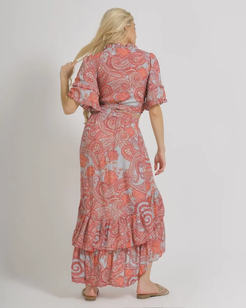 ΦΟΥΣΤΑ ΜΑΚΡΙΑ ΣΕ ΡΟΖ/ΓΚΡΙ ΧΡΩΜΑ ΜΕ ΧΡΥΣΕΣ ΛΕΠΤΟΜΕΡΕΙΕΣ M/L (100% CREPE)