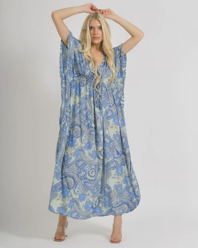 ΚΑΦΤΑΝΙ/ΦΟΡΕΜΑ ΜΑΚΡΥ ΣΕ ΜΠΛΕ/ΓΚΡΙ ΧΡΩΜΑ ΜΕ ΧΡΥΣΕΣ ΛΕΠΤΟΜΕΡΕΙΕΣ ONE SIZE (100% CREPE)