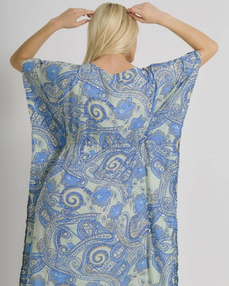 ΚΑΦΤΑΝΙ/ΦΟΡΕΜΑ ΜΑΚΡΥ ΣΕ ΜΠΛΕ/ΓΚΡΙ ΧΡΩΜΑ ΜΕ ΧΡΥΣΕΣ ΛΕΠΤΟΜΕΡΕΙΕΣ ONE SIZE (100% CREPE)