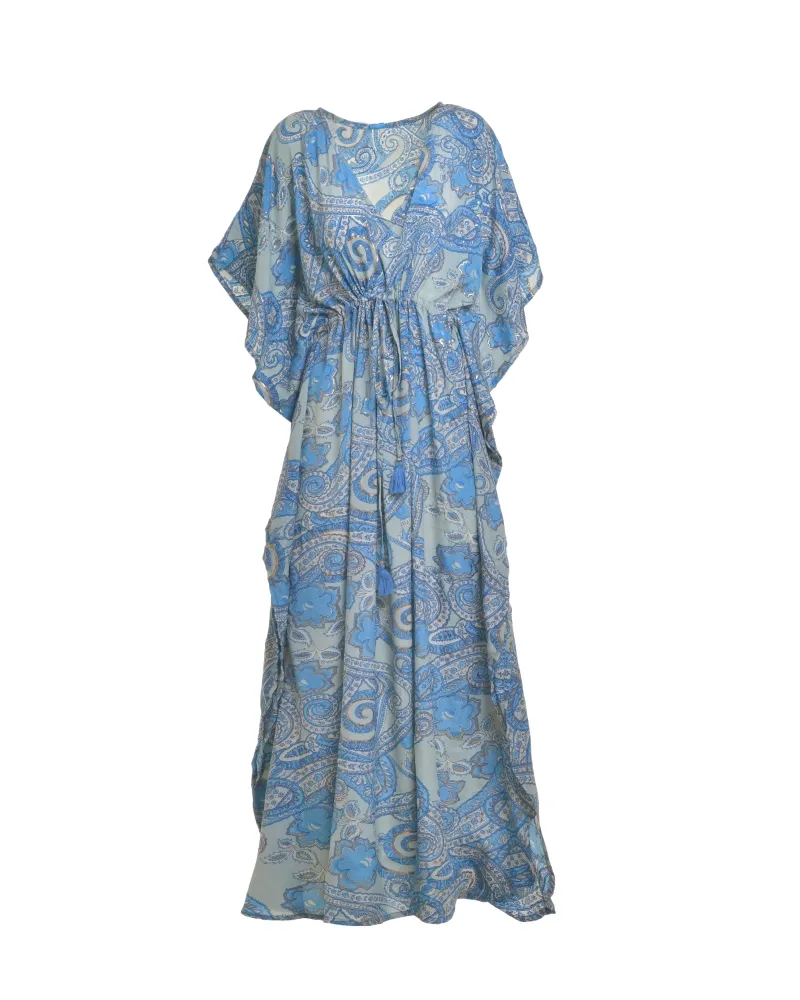 ΚΑΦΤΑΝΙ/ΦΟΡΕΜΑ ΜΑΚΡΥ ΣΕ ΜΠΛΕ/ΓΚΡΙ ΧΡΩΜΑ ΜΕ ΧΡΥΣΕΣ ΛΕΠΤΟΜΕΡΕΙΕΣ ONE SIZE (100% CREPE)