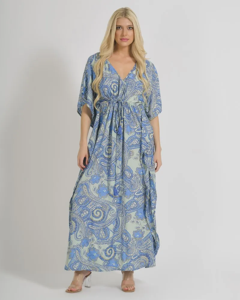 ΚΑΦΤΑΝΙ/ΦΟΡΕΜΑ ΜΑΚΡΥ ΣΕ ΜΠΛΕ/ΓΚΡΙ ΧΡΩΜΑ ΜΕ ΧΡΥΣΕΣ ΛΕΠΤΟΜΕΡΕΙΕΣ ONE SIZE (100% CREPE)