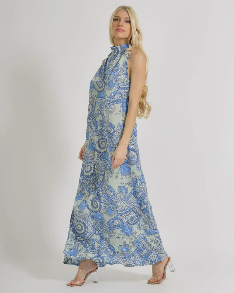 ΦΟΡΕΜΑ ΑΜΑΝΙΚΟ ΣΕ ΜΠΛΕ/ΓΚΡΙ ΧΡΩΜΑ ΜΕ ΧΡΥΣΕΣ ΛΕΠΤΟΜΕΡΕΙΕΣ ONE SIZE (100% CREPE) .