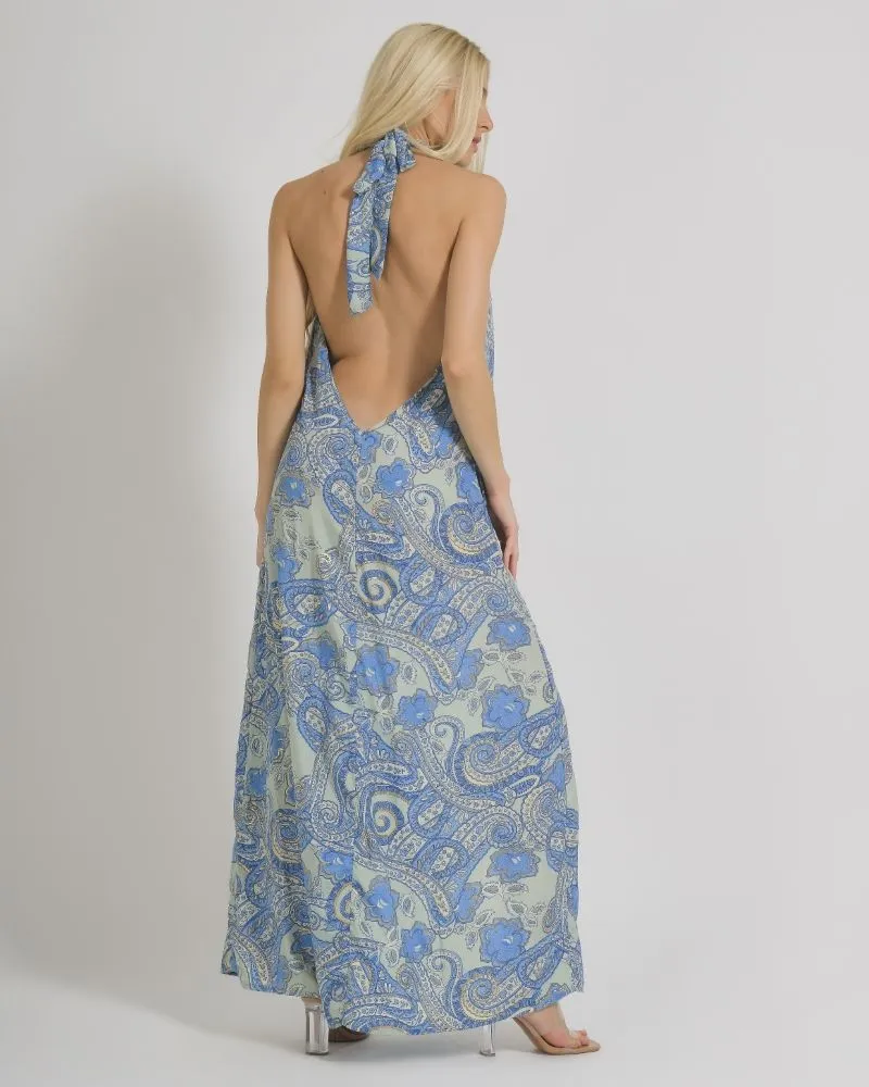 ΦΟΡΕΜΑ ΑΜΑΝΙΚΟ ΣΕ ΜΠΛΕ/ΓΚΡΙ ΧΡΩΜΑ ΜΕ ΧΡΥΣΕΣ ΛΕΠΤΟΜΕΡΕΙΕΣ ONE SIZE (100% CREPE) .