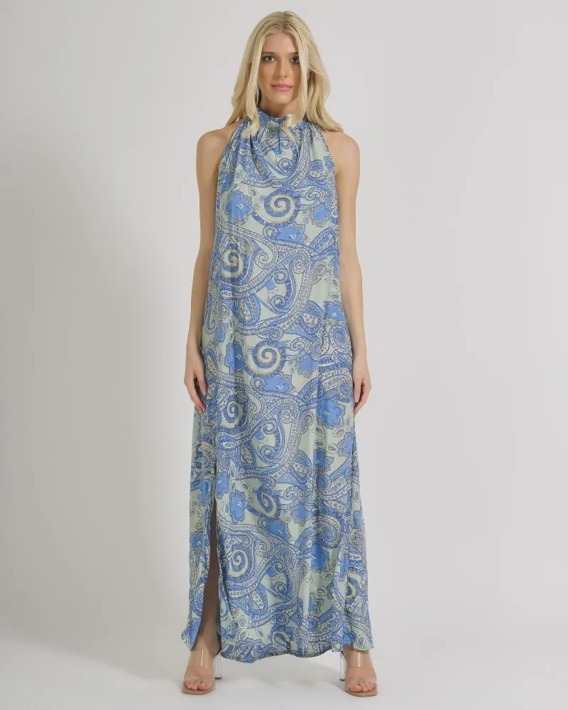 ΦΟΡΕΜΑ ΑΜΑΝΙΚΟ ΣΕ ΜΠΛΕ/ΓΚΡΙ ΧΡΩΜΑ ΜΕ ΧΡΥΣΕΣ ΛΕΠΤΟΜΕΡΕΙΕΣ ONE SIZE (100% CREPE) .