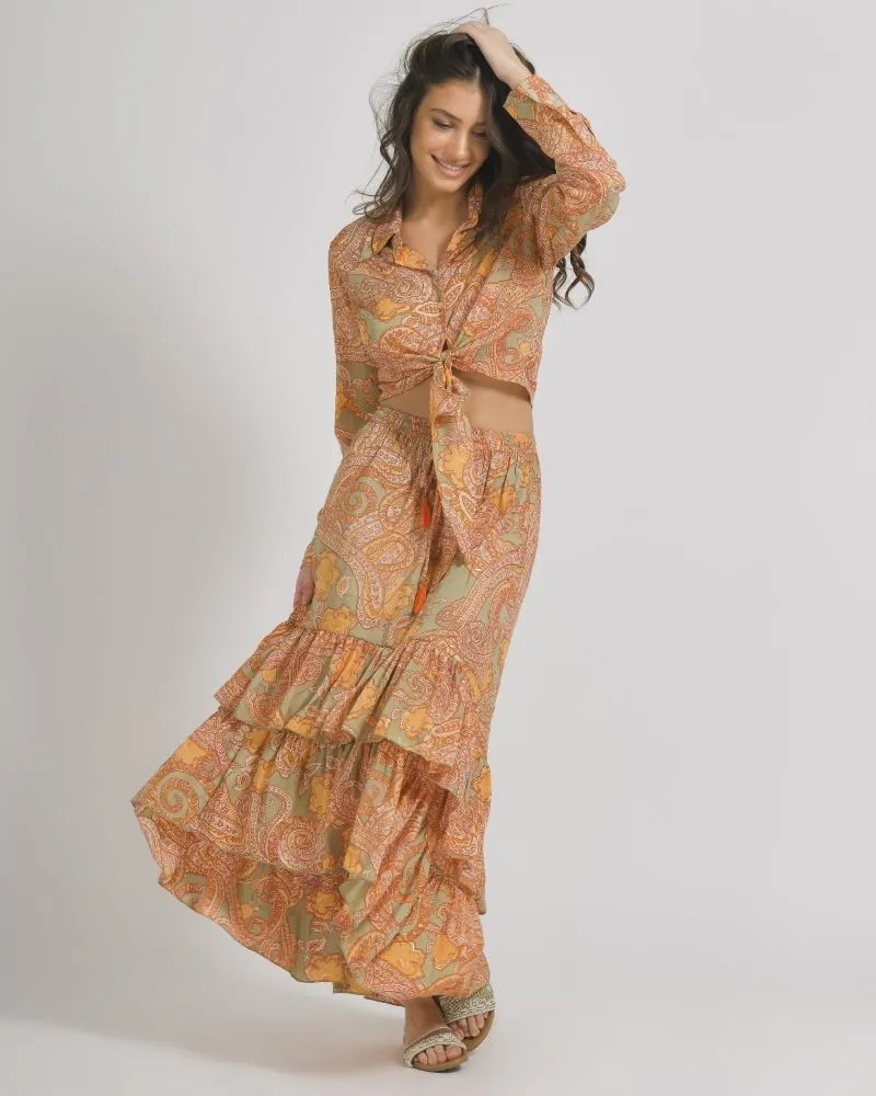 ΤΟΠ/ΠΟΥΚΑΜΙΣΑΚΙ ΜΕ ΔΕΣΙΜΟ ΣΕ ΠΟΡΤΟΚΑΛΙ/ΓΚΡΙ ΧΡΩΜΑ ΜΕ ΧΡΥΣΕΣ ΛΕΠΤΟΜΕΡΕΙΕΣ ONE SIZE  (100% CREPE) .