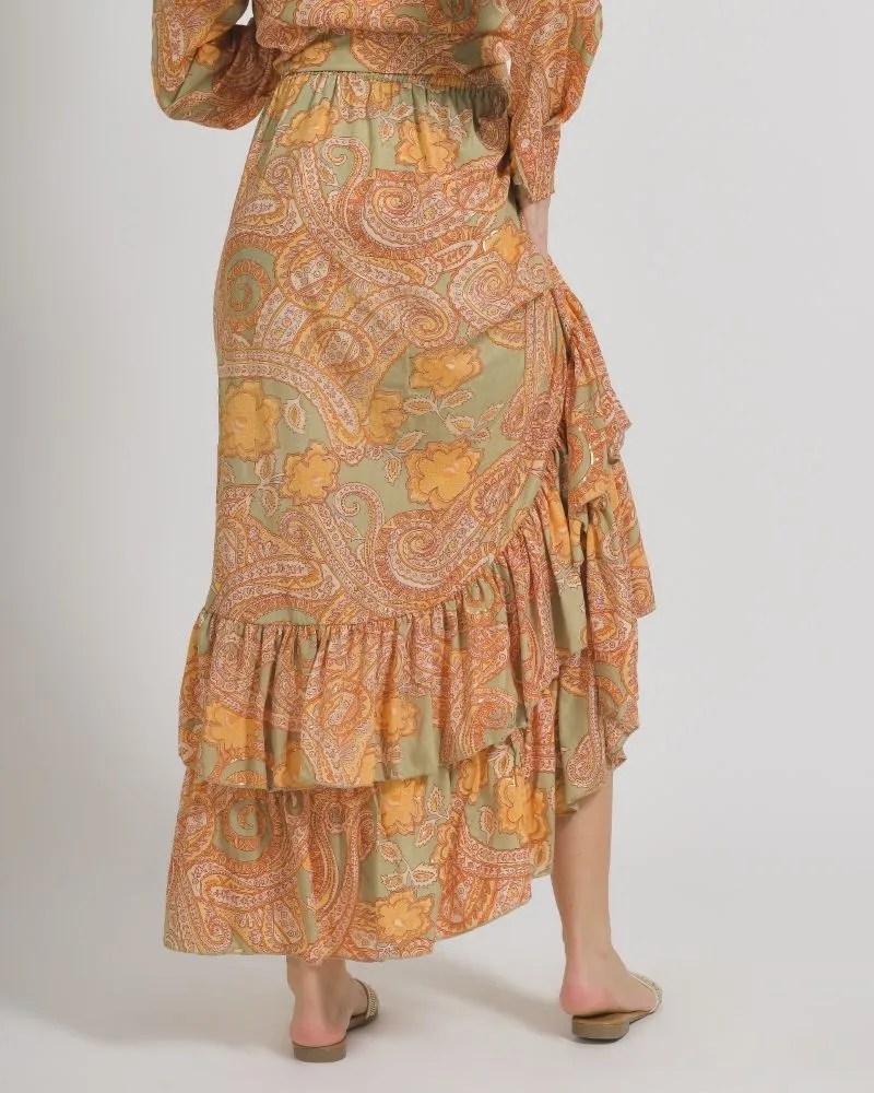 ΦΟΥΣΤΑ ΜΑΚΡΙΑ ME ΒΟΛΑΝ ΣΕ ΠΟΡΤΟΚΑΛΙ/ΓΚΡΙ ΧΡΩΜΑ ΜΕ ΧΡΥΣΕΣ ΛΕΠΤΟΜΕΡΕΙΕΣ M/L (100% CREPE)