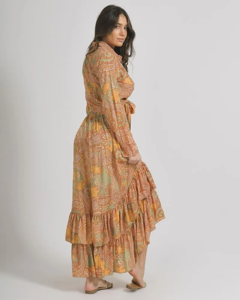 ΦΟΥΣΤΑ ΜΑΚΡΙΑ ME ΒΟΛΑΝ ΣΕ ΠΟΡΤΟΚΑΛΙ/ΓΚΡΙ ΧΡΩΜΑ ΜΕ ΧΡΥΣΕΣ ΛΕΠΤΟΜΕΡΕΙΕΣ M/L (100% CREPE)