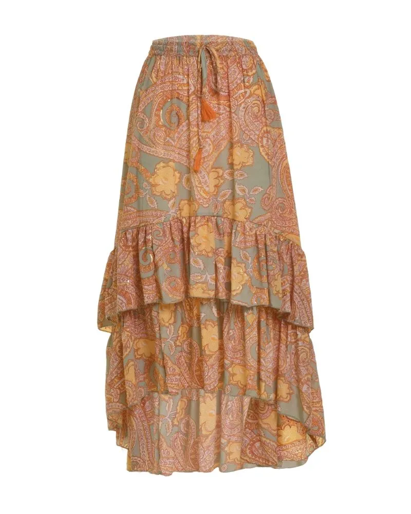 ΦΟΥΣΤΑ ΜΑΚΡΙΑ ME ΒΟΛΑΝ ΣΕ ΠΟΡΤΟΚΑΛΙ/ΓΚΡΙ ΧΡΩΜΑ ΜΕ ΧΡΥΣΕΣ ΛΕΠΤΟΜΕΡΕΙΕΣ M/L (100% CREPE)