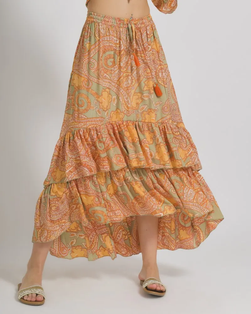 ΦΟΥΣΤΑ ΜΑΚΡΙΑ ME ΒΟΛΑΝ ΣΕ ΠΟΡΤΟΚΑΛΙ/ΓΚΡΙ ΧΡΩΜΑ ΜΕ ΧΡΥΣΕΣ ΛΕΠΤΟΜΕΡΕΙΕΣ M/L (100% CREPE)