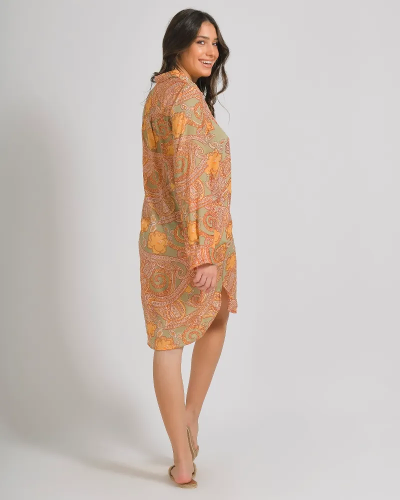 ΠΟΥΚΑΜΙΣΑ ΜΑΚΡΥΜΑΝΙΚΗ ΣΕ ΠΟΡΤΟΚΑΛΙ/ΓΚΡΙ ΧΡΩΜΑ ΜΕ ΧΡΥΣΕΣ ΛΕΠΤΟΜΕΡΕΙΕΣ ONE SIZE  (100% CREPE)