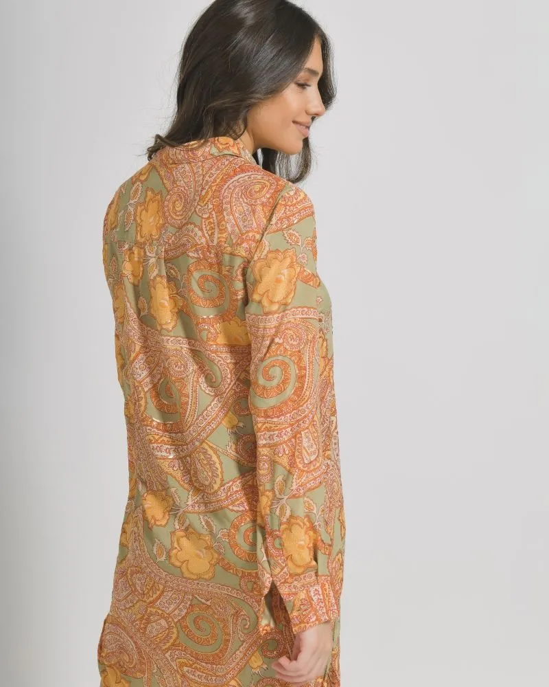 ΠΟΥΚΑΜΙΣΑ ΜΑΚΡΥΜΑΝΙΚΗ ΣΕ ΠΟΡΤΟΚΑΛΙ/ΓΚΡΙ ΧΡΩΜΑ ΜΕ ΧΡΥΣΕΣ ΛΕΠΤΟΜΕΡΕΙΕΣ ONE SIZE  (100% CREPE)