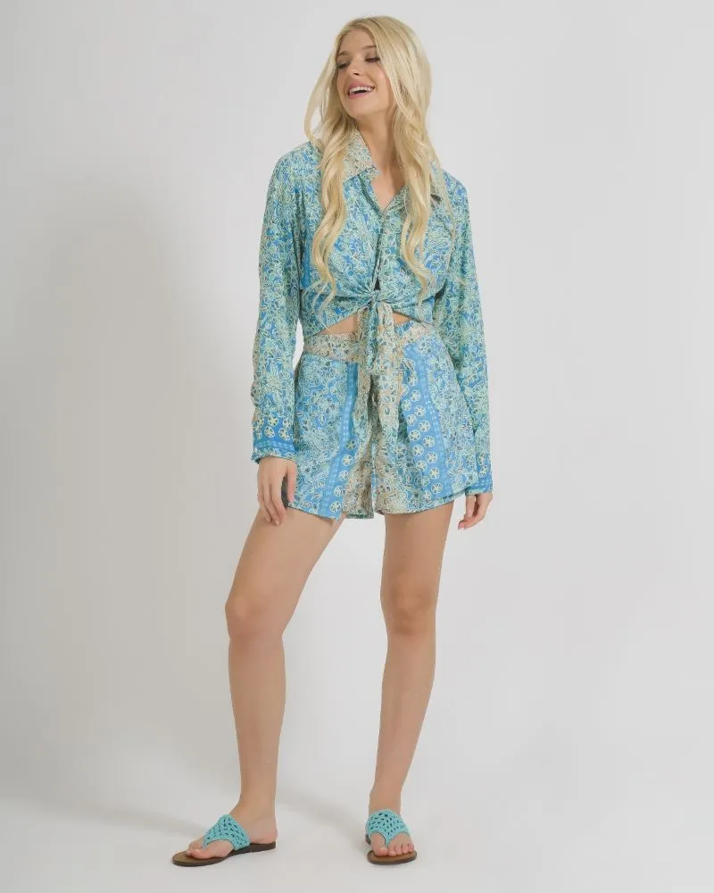 ΤΟΠ/ΠΟΥΚΑΜΙΣΑΚΙ ΜΕ ΔΕΣΙΜΟ ΣΕ ΤΥΡΚΟΥΑΖ/ΜΠΕΖ ΧΡΩΜΑ ΜΕ ΧΡΥΣΕΣ ΛΕΠΤΟΜΕΡΕΙΕΣ ONE SIZE  (100% CREPE) .