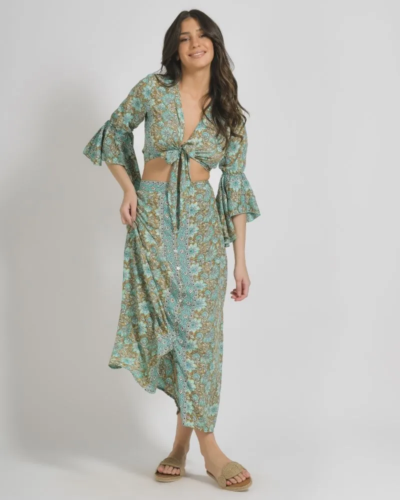 ΤΟΠ/ΜΠΛΟΥΖΑΚΙ ΣΕ ΚΑΦΕ/ΠΡΑΣΙΝΟ ΧΡΩΜΑ ΜΕ ΧΡΥΣΕΣ ΛΕΠΤΟΜΕΡΕΙΕΣ ONE SIZE  (100% CREPE)