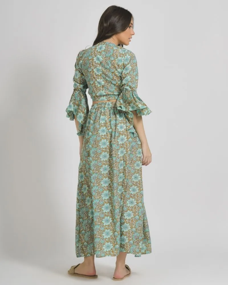 ΤΟΠ/ΜΠΛΟΥΖΑΚΙ ΣΕ ΚΑΦΕ/ΠΡΑΣΙΝΟ ΧΡΩΜΑ ΜΕ ΧΡΥΣΕΣ ΛΕΠΤΟΜΕΡΕΙΕΣ ONE SIZE  (100% CREPE)