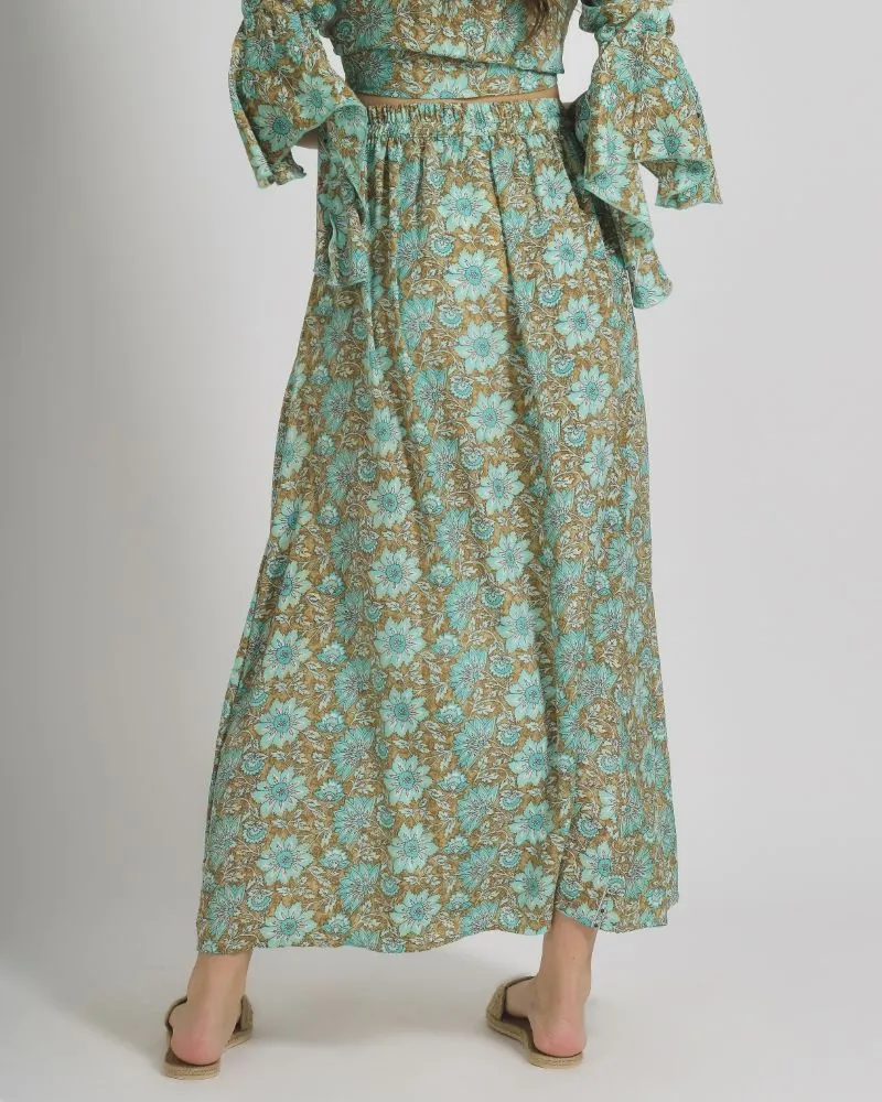 ΦΟΥΣΤΑ ΜΑΚΡΙΑ ΜΕ ΚΟΥΜΠΙΑ ΣΕ ΚΑΦΕ/ΠΡΑΣΙΝΟ ΧΡΩΜΑ ΜΕ ΧΡΥΣΕΣ ΛΕΠΤΟΜΕΡΕΙΕΣ S/M (100% CREPE)