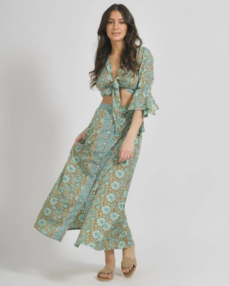 ΦΟΥΣΤΑ ΜΑΚΡΙΑ ΜΕ ΚΟΥΜΠΙΑ ΣΕ ΚΑΦΕ/ΠΡΑΣΙΝΟ ΧΡΩΜΑ ΜΕ ΧΡΥΣΕΣ ΛΕΠΤΟΜΕΡΕΙΕΣ S/M (100% CREPE)