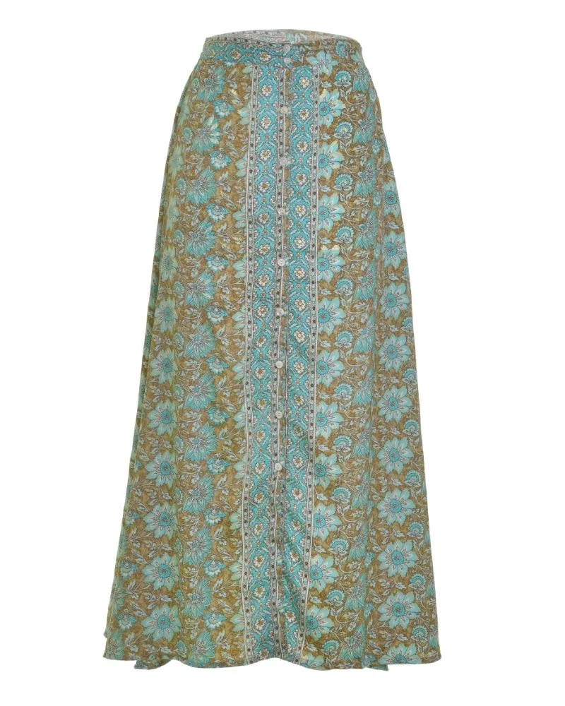 ΦΟΥΣΤΑ ΜΑΚΡΙΑ ΜΕ ΚΟΥΜΠΙΑ ΣΕ ΚΑΦΕ/ΠΡΑΣΙΝΟ ΧΡΩΜΑ ΜΕ ΧΡΥΣΕΣ ΛΕΠΤΟΜΕΡΕΙΕΣ S/M (100% CREPE)