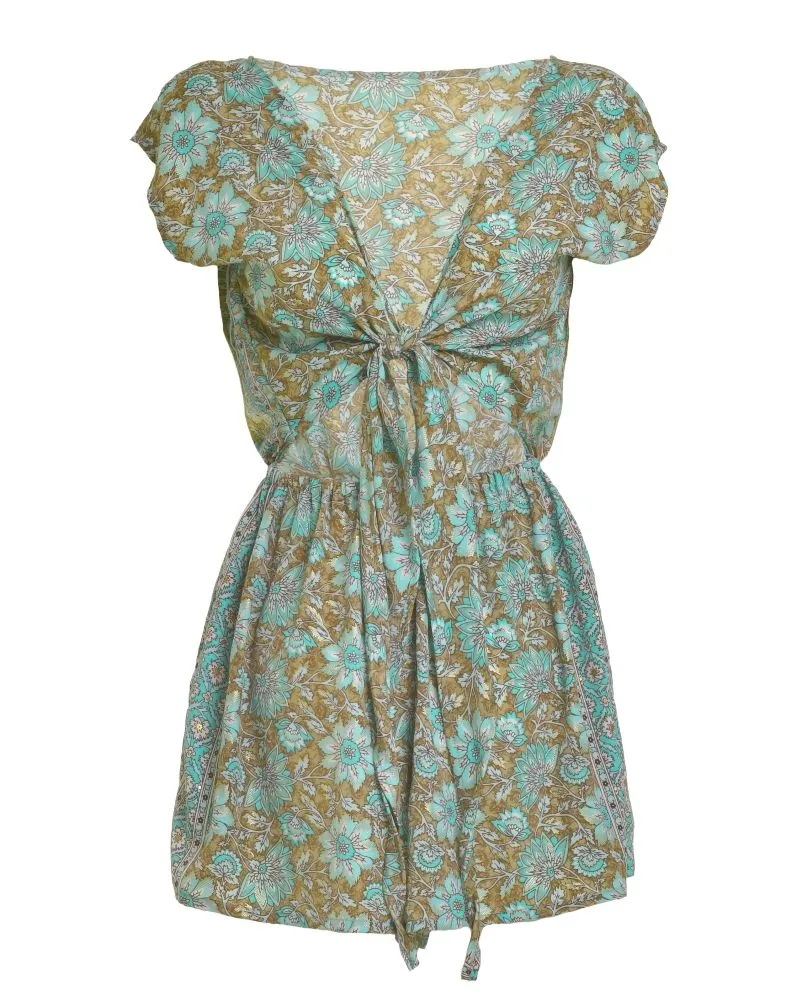 ΟΛΟΣΩΜΗ ΦOΡΜΑ ΚΟΝΤΗ AMANIKH ΜΕ ΑΝΟΙΓΜΑ ΣΕ ΚΑΦΕ/ΠΡΑΣΙΝΟ ΧΡΩΜΑ ΜΕ ΧΡΥΣΕΣ ΛΕΠΤΟΜΕΡΕΙΕΣ ONE SIZE (100% CREPE)