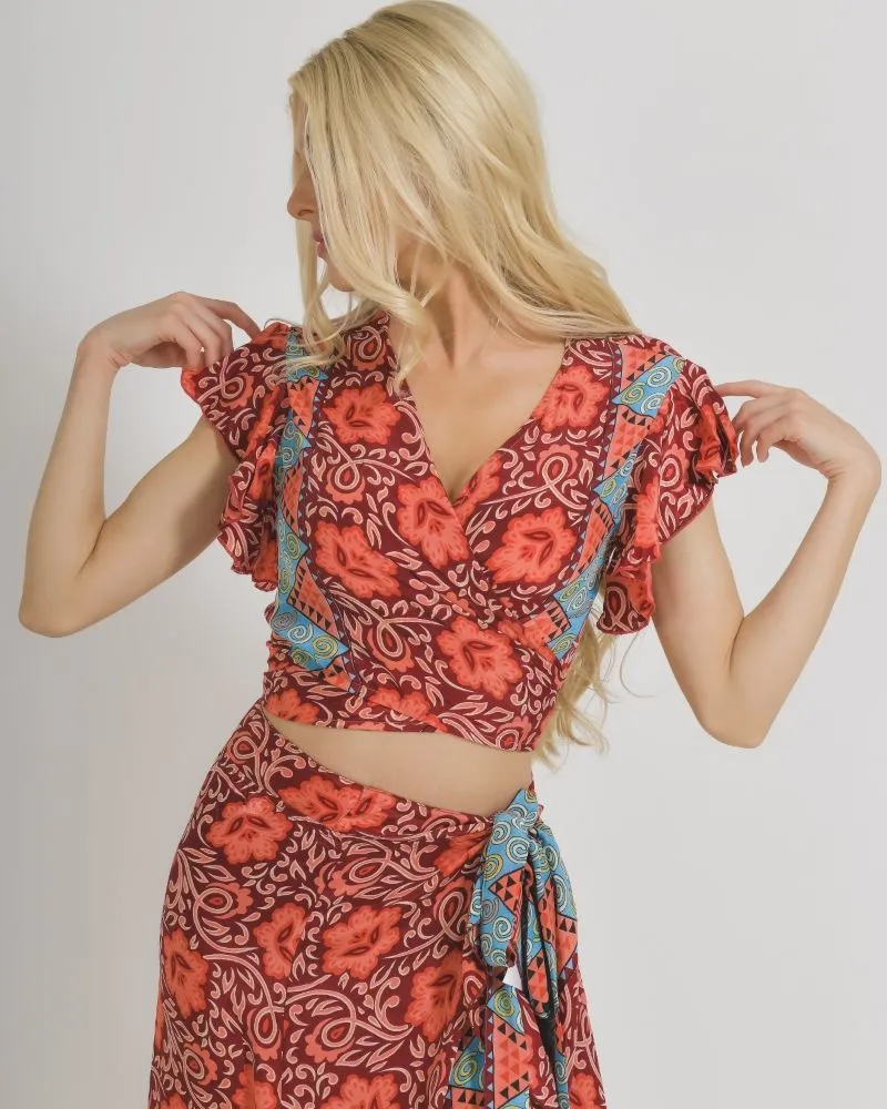 ΤΟΠ/ΜΠΛΟΥΖΑΚΙ ΣΕ ΣΕ ΚΟΚΚΙΝΟ/ΡΟΖ ΧΡΩΜΑ ΜΕ ΧΡΥΣΑ ΣΧΕΔΙΑ ONE SIZE  (100% CREPE)