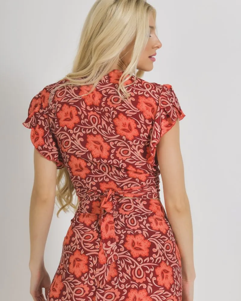 ΤΟΠ/ΜΠΛΟΥΖΑΚΙ ΣΕ ΣΕ ΚΟΚΚΙΝΟ/ΡΟΖ ΧΡΩΜΑ ΜΕ ΧΡΥΣΑ ΣΧΕΔΙΑ ONE SIZE  (100% CREPE)