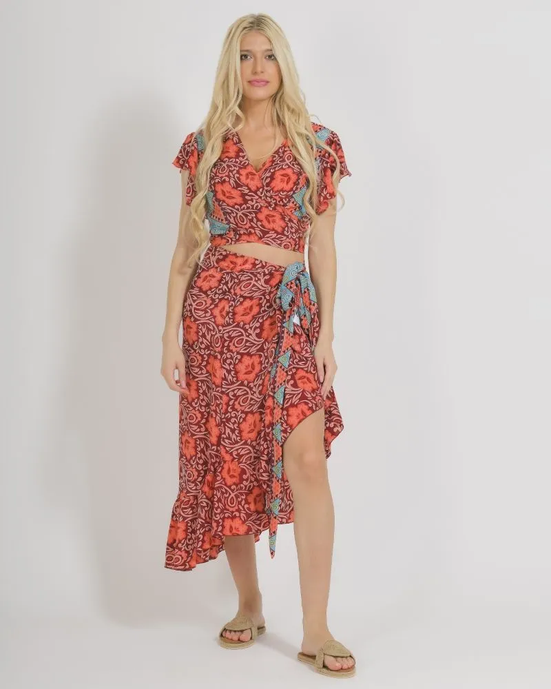 ΤΟΠ/ΜΠΛΟΥΖΑΚΙ ΣΕ ΣΕ ΚΟΚΚΙΝΟ/ΡΟΖ ΧΡΩΜΑ ΜΕ ΧΡΥΣΑ ΣΧΕΔΙΑ ONE SIZE  (100% CREPE)