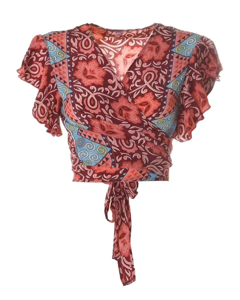 ΤΟΠ/ΜΠΛΟΥΖΑΚΙ ΣΕ ΣΕ ΚΟΚΚΙΝΟ/ΡΟΖ ΧΡΩΜΑ ΜΕ ΧΡΥΣΑ ΣΧΕΔΙΑ ONE SIZE  (100% CREPE)