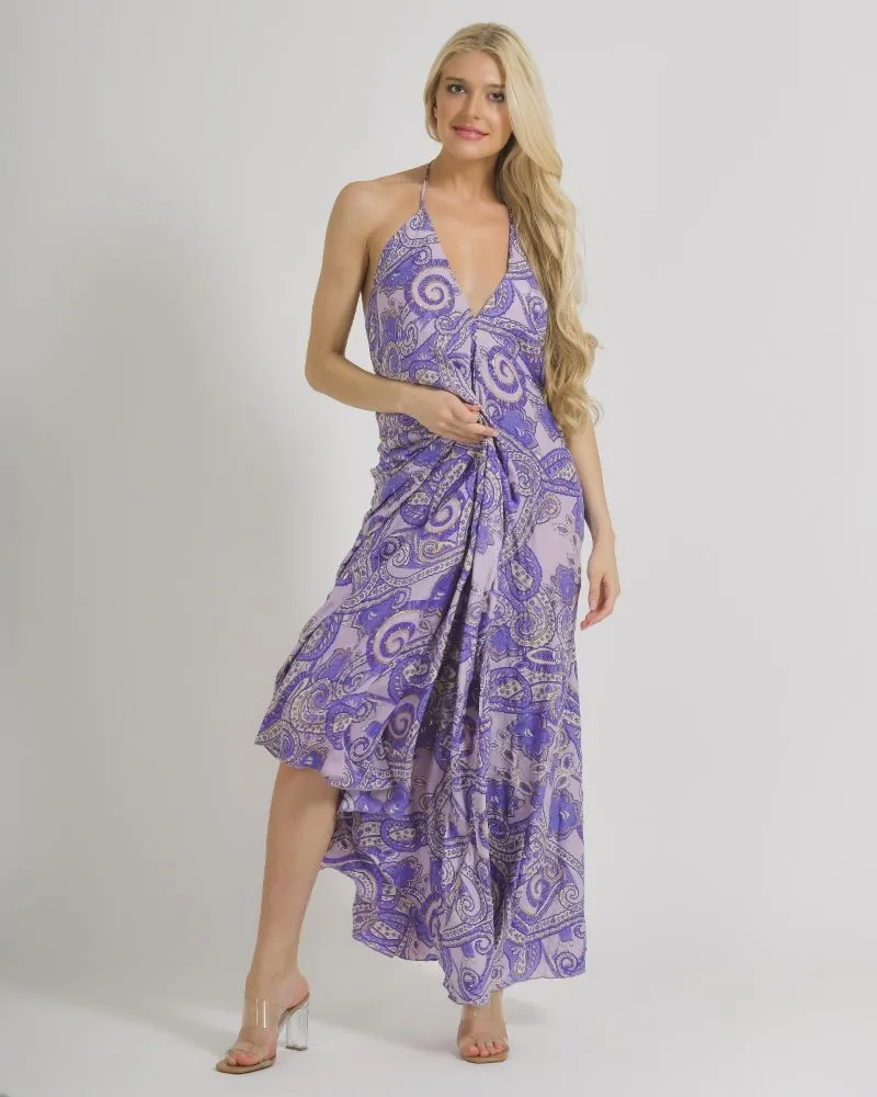 ΦΟΡΕΜΑ ΑΜΑΝΙΚΟ ΣΕ ΜΩΒ ΧΡΩΜΑ ΜΕ ΧΡΥΣΑ ΣΧΕΔΙΑ ONE SIZE  (100% CREPE)