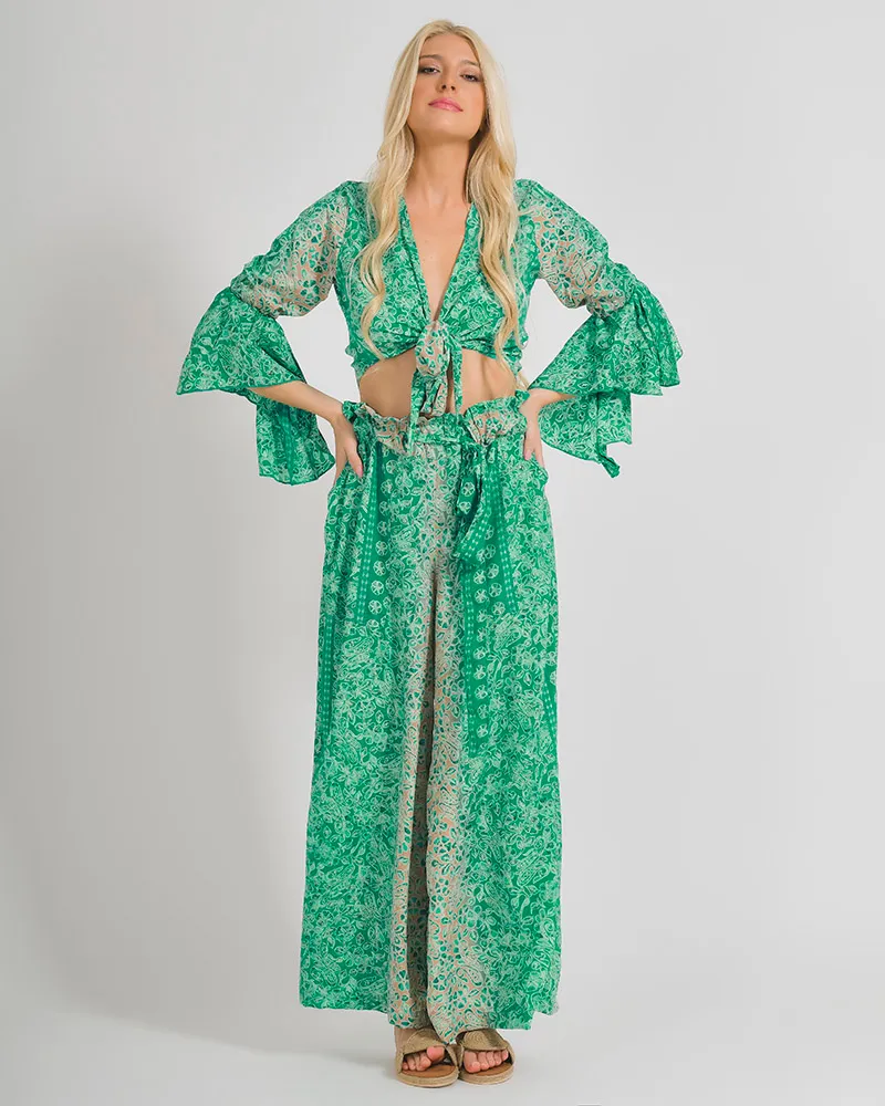 ΤΟΠ/ΜΠΛΟΥΖΑΚΙ  ΣΕ ΠΡΑΣΙΝΟ/ΜΠΕΖ ΧΡΩΜΑ ΜΕ ΧΡΥΣΑ ΣΧΕΔΙΑ ONE SIZE (100% CREPE)