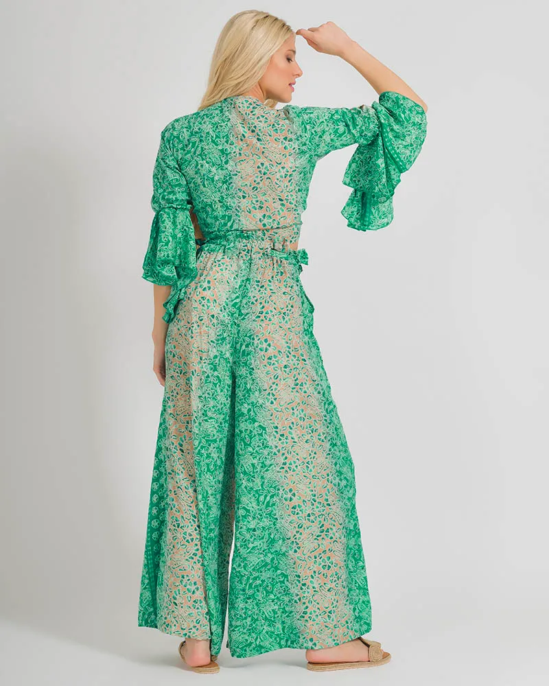 ΤΟΠ/ΜΠΛΟΥΖΑΚΙ  ΣΕ ΠΡΑΣΙΝΟ/ΜΠΕΖ ΧΡΩΜΑ ΜΕ ΧΡΥΣΑ ΣΧΕΔΙΑ ONE SIZE (100% CREPE)