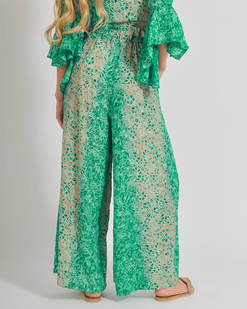 ΠΑΝΤΕΛΟΝΑ ΣΕ ΠΡΑΣΙΝΟ/ΜΠΕΖ ΧΡΩΜΑ ΜΕ ΧΡΥΣΑ ΣΧΕΔΙΑ S/M (100% CREPE)