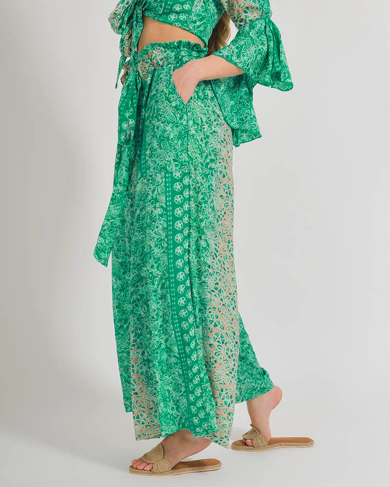 ΠΑΝΤΕΛΟΝΑ ΣΕ ΠΡΑΣΙΝΟ/ΜΠΕΖ ΧΡΩΜΑ ΜΕ ΧΡΥΣΑ ΣΧΕΔΙΑ S/M (100% CREPE)