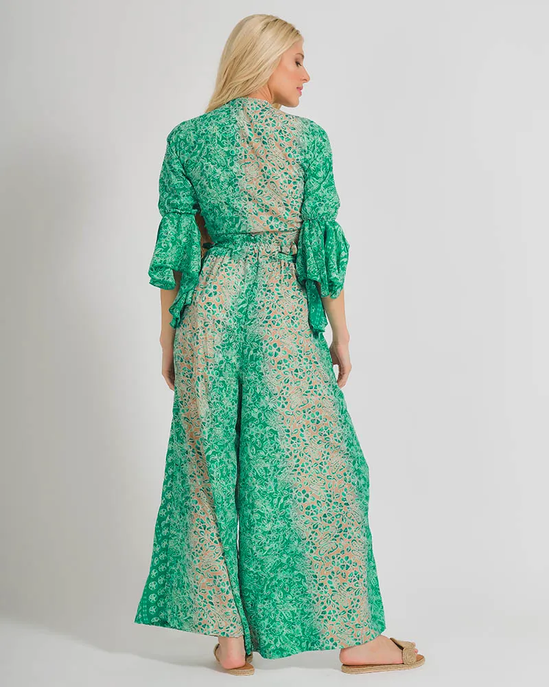 ΠΑΝΤΕΛΟΝΑ ΣΕ ΠΡΑΣΙΝΟ/ΜΠΕΖ ΧΡΩΜΑ ΜΕ ΧΡΥΣΑ ΣΧΕΔΙΑ M/L (100% CREPE)