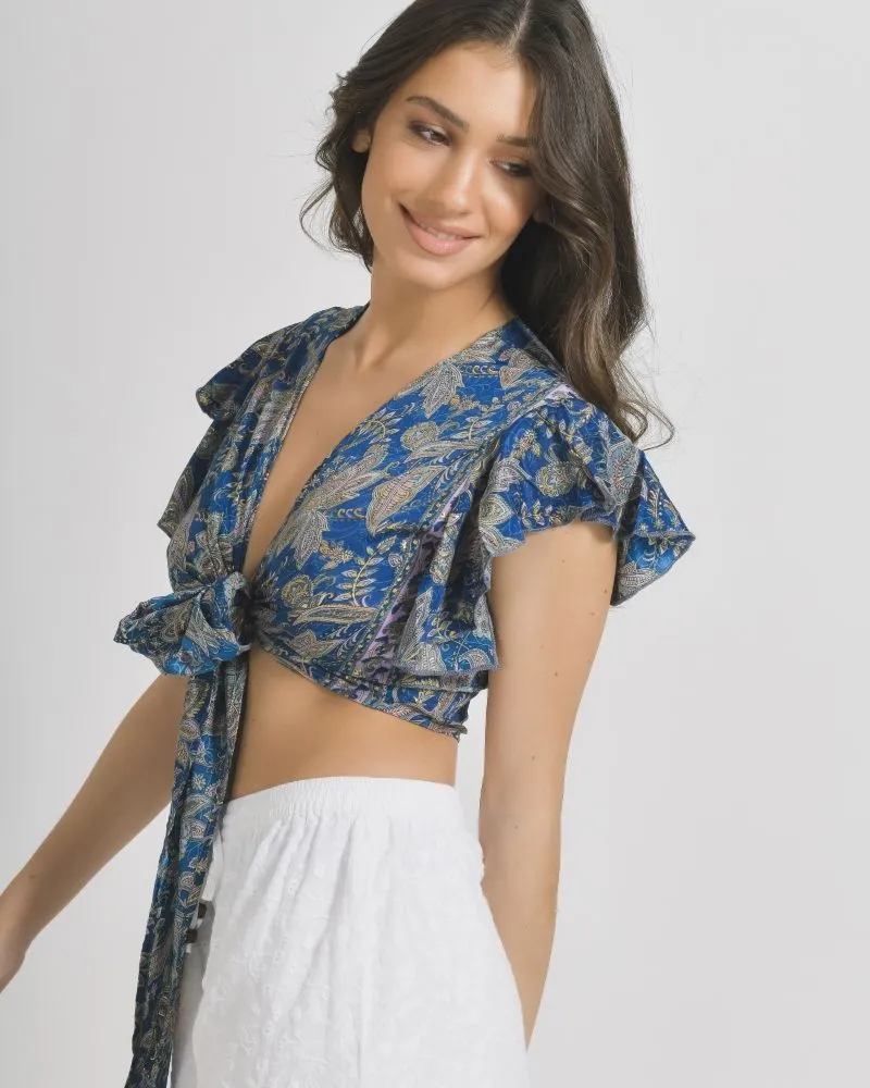 ΤΟΠ/ΜΠΛΟΥΖΑΚΙ ΣΕ ΣΚΟΥΡΟ ΜΠΛΕ ΧΡΩΜΑ ΜΕ ΧΡΥΣΑ ΣΧΕΔΙΑ ONE SIZE  (100% CREPE)