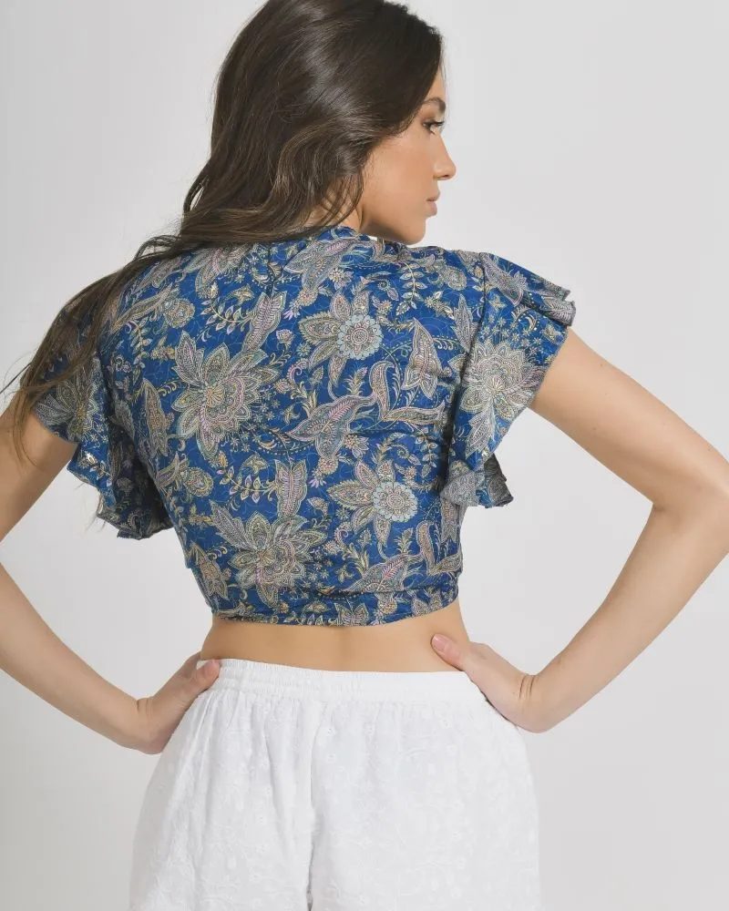 ΤΟΠ/ΜΠΛΟΥΖΑΚΙ ΣΕ ΣΚΟΥΡΟ ΜΠΛΕ ΧΡΩΜΑ ΜΕ ΧΡΥΣΑ ΣΧΕΔΙΑ ONE SIZE  (100% CREPE)