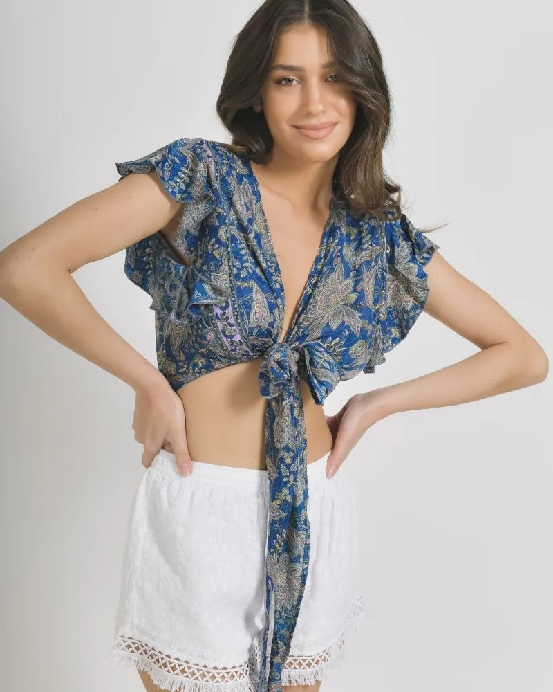 ΤΟΠ/ΜΠΛΟΥΖΑΚΙ ΣΕ ΣΚΟΥΡΟ ΜΠΛΕ ΧΡΩΜΑ ΜΕ ΧΡΥΣΑ ΣΧΕΔΙΑ ONE SIZE  (100% CREPE)