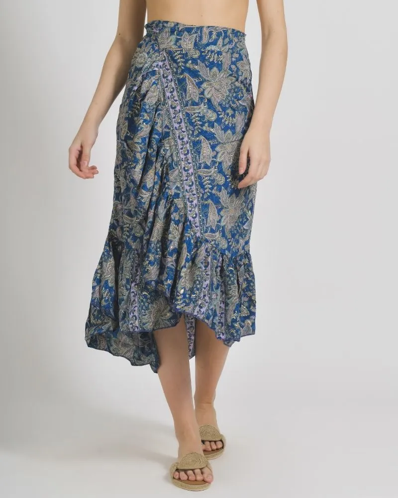 ΦΟΥΣΤΑ ΜΑΚΡΙΑ ΚΡΟΥΑΖΕ ΣΕ ΣΚΟΥΡΟ ΜΠΛΕ ΧΡΩΜΑ ΜΕ ΧΡΥΣΑ ΣΧΕΔΙΑ S/M (100% CREPE)