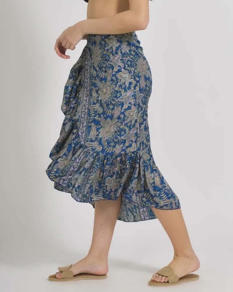 ΦΟΥΣΤΑ ΜΑΚΡΙΑ ΚΡΟΥΑΖΕ ΣΕ ΣΚΟΥΡΟ ΜΠΛΕ ΧΡΩΜΑ ΜΕ ΧΡΥΣΑ ΣΧΕΔΙΑ M/L (100% CREPE)