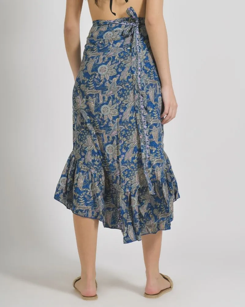 ΦΟΥΣΤΑ ΜΑΚΡΙΑ ΚΡΟΥΑΖΕ ΣΕ ΣΚΟΥΡΟ ΜΠΛΕ ΧΡΩΜΑ ΜΕ ΧΡΥΣΑ ΣΧΕΔΙΑ M/L (100% CREPE)