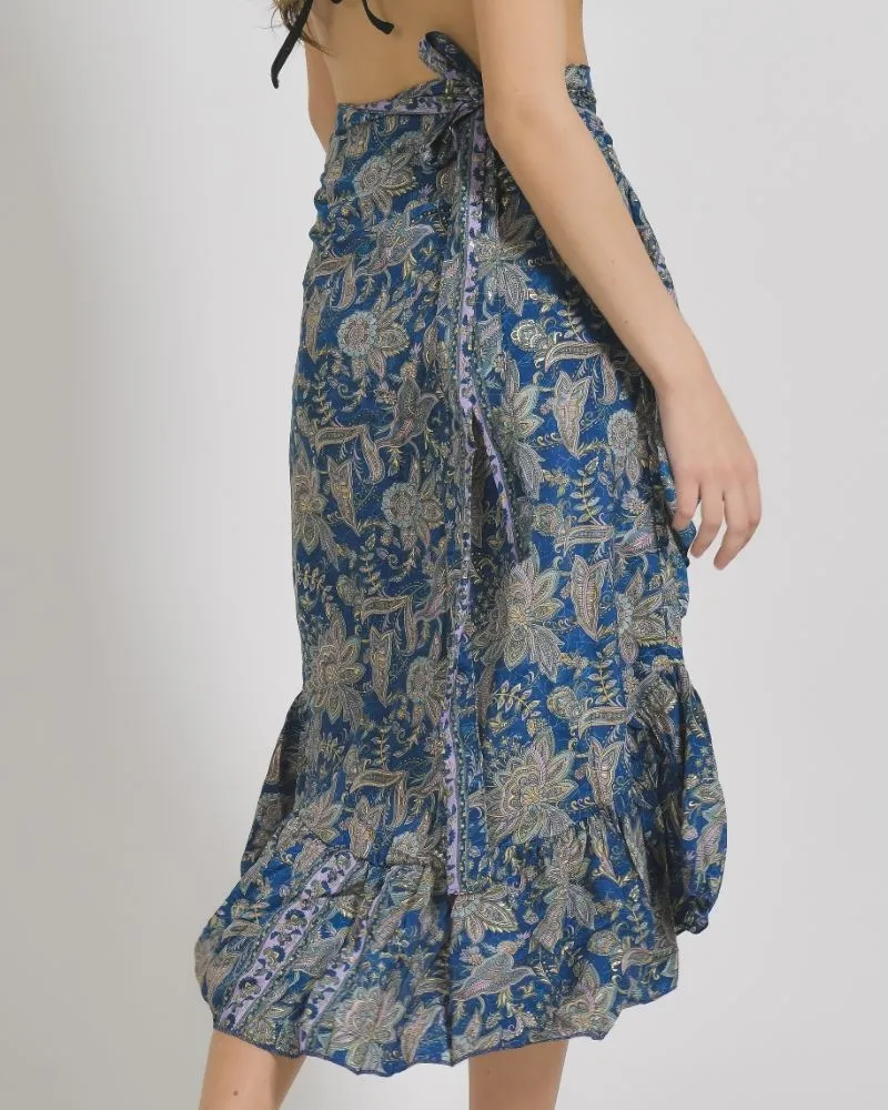 ΦΟΥΣΤΑ ΜΑΚΡΙΑ ΚΡΟΥΑΖΕ ΣΕ ΣΚΟΥΡΟ ΜΠΛΕ ΧΡΩΜΑ ΜΕ ΧΡΥΣΑ ΣΧΕΔΙΑ M/L (100% CREPE)