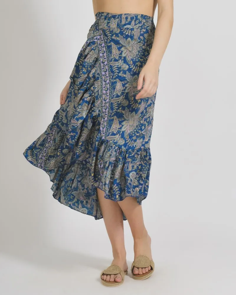 ΦΟΥΣΤΑ ΜΑΚΡΙΑ ΚΡΟΥΑΖΕ ΣΕ ΣΚΟΥΡΟ ΜΠΛΕ ΧΡΩΜΑ ΜΕ ΧΡΥΣΑ ΣΧΕΔΙΑ M/L (100% CREPE)