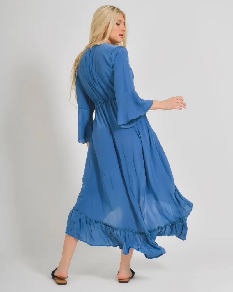 ΦΟΡΕΜΑ ΣΕ ΜΠΛΕ ΧΡΩΜΑ ΜΕ ΑΝΟΙΓΜΑ ONE SIZE (100% CREPE)