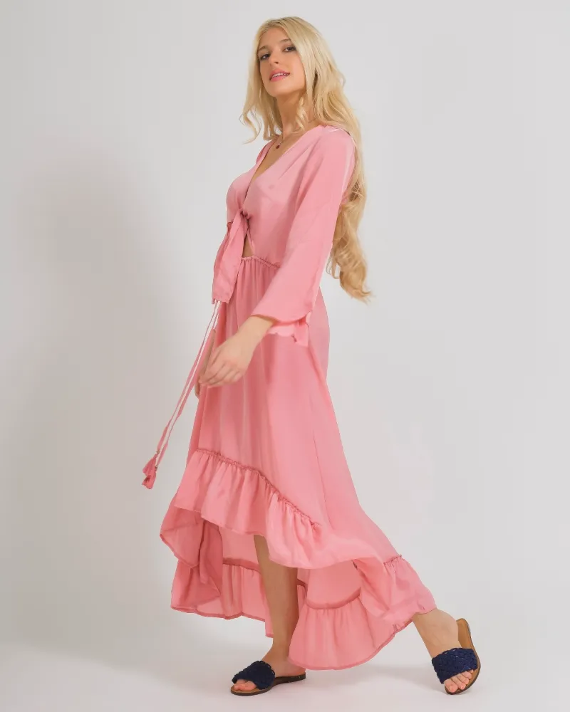 ΦΟΡΕΜΑ ΣΕ ΡΟΖ ΧΡΩΜΑ ΜΕ ΑΝΟΙΓΜΑ ONE SIZE (100% CREPE)