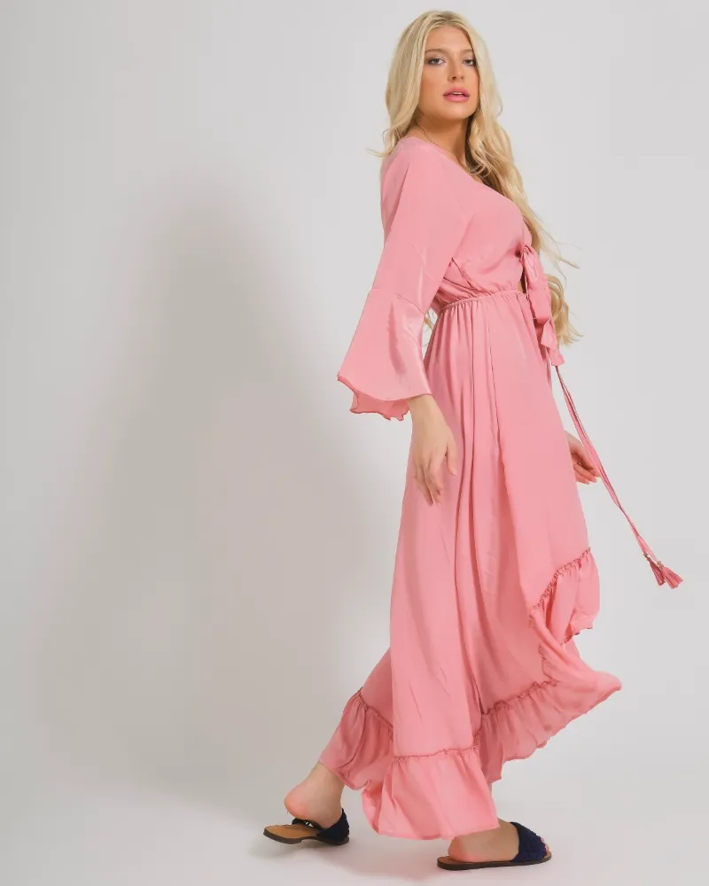 ΦΟΡΕΜΑ ΣΕ ΡΟΖ ΧΡΩΜΑ ΜΕ ΑΝΟΙΓΜΑ ONE SIZE (100% CREPE)